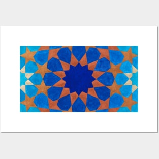 Blue and copper Islamic pattern Posters and Art